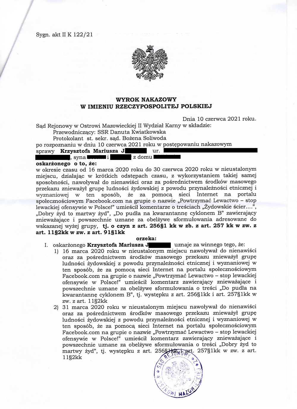 Podaj Dwa Prawa Przysługujące Oskarżonemu W Sądzie OMZRiK » Ponad 4500 zł grzywny za antysemickie komentarze